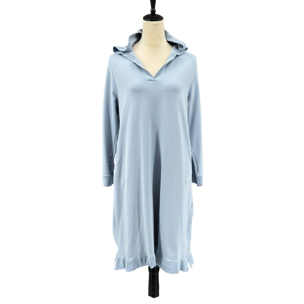 Masai Nyni Light Blue Long Sleeve Hooded Casual Athleisure Midi Sweatshirt Dress